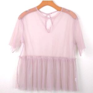 Sheer Tulle Slip Top Ruffle Hem Balerinacore Coquette Pink Oversized Medium